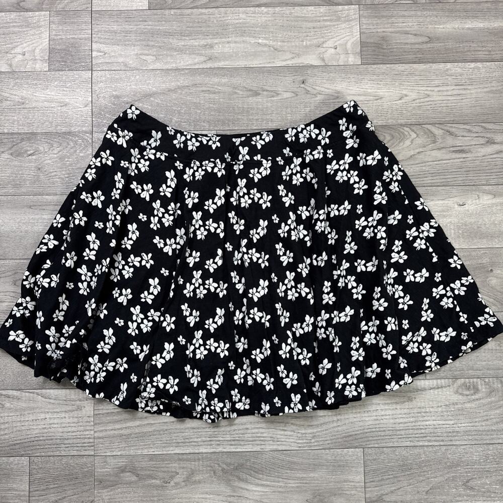 Toad & Co Birdie Skort Pull On Stretch Black White Floral Print sz XL